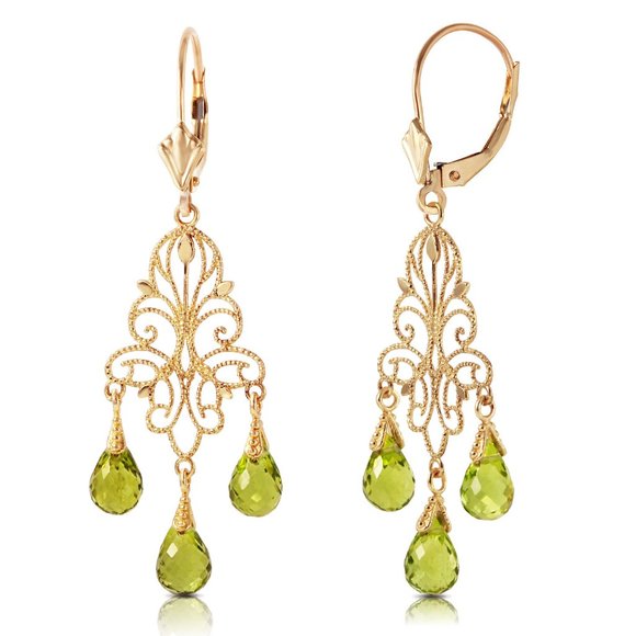 14K GOLD CHANDELIERS EARRING WITH NATURAL PERIDOTS - Picture 2 of 4